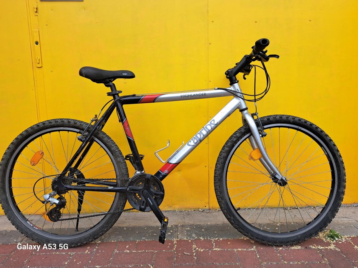 Használt 26"-os Caprine Highlander MTB kerékpár, ezüst-piros-lila