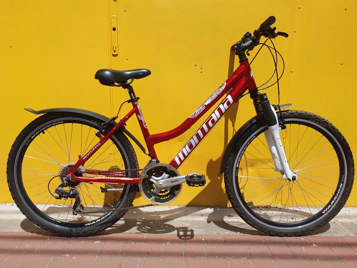 Használt 26"-os Montana női alu MTB kerékpár, bordó-fehér