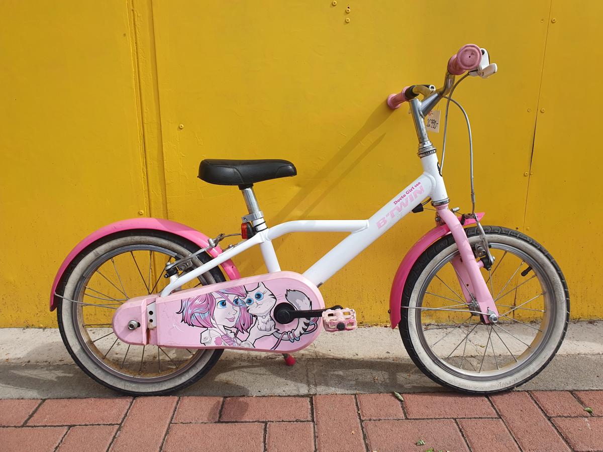 Használt 16"-as B-Twin junior kerékpár, fehér-pink