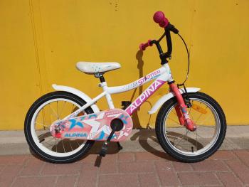 Használt 16"-as Alpina Starter junior kerékpár, fehér-rózsaszín Kép